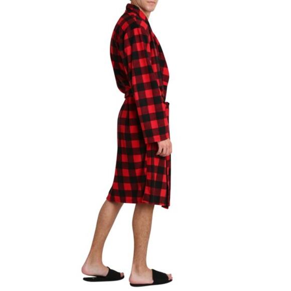 SleepHero Robe belted Slipper & Slipper Set Black Red Buffalo Check Small/Medium - Picture 3 of 3